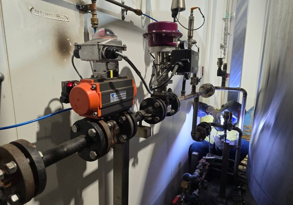 Industrial steam distribution pipeline designed for brewery and winery production facilities