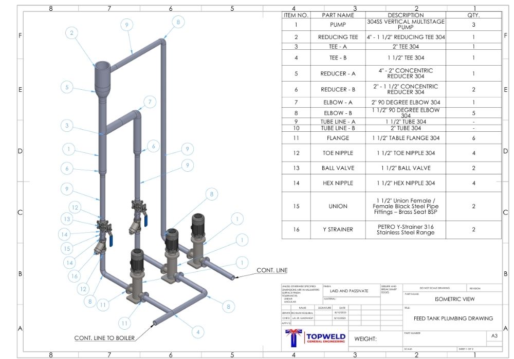 3D CAD parametric design of steam and condensate line system fabrication