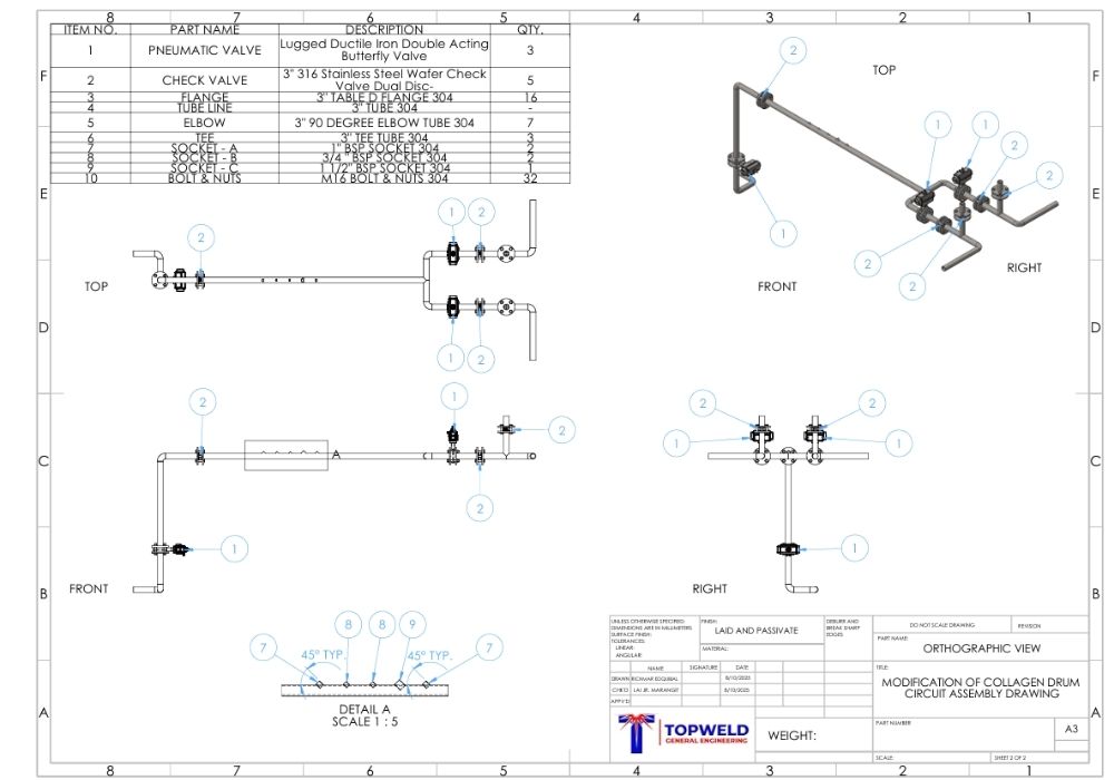 2D and 3D CAD design model of stainless steel pipe fabrication project