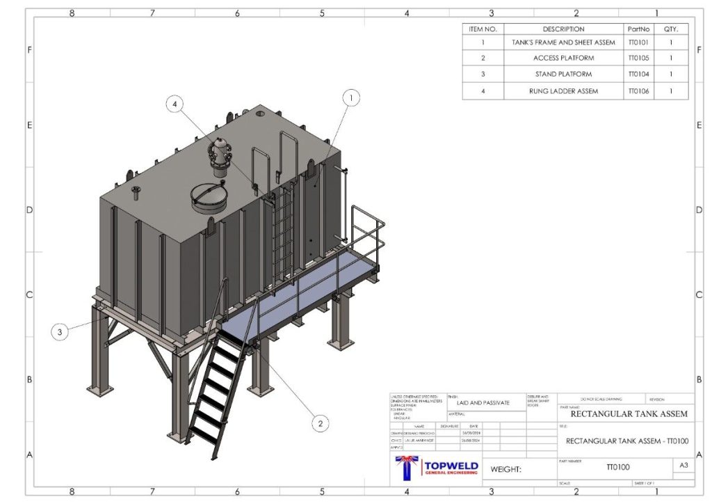 2D and 3D Parametric design model of stainless steel rectangular tank fabrication