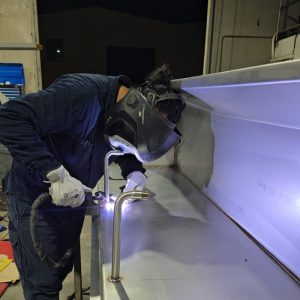 Topweld welding specialist fabricating a stainless steel sink for an abattoir plant located in Griffith NSW